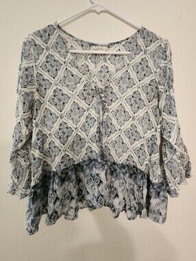 Abercrombie & Fitch Blue Printed Boho Peasant Blouse Size S Nwot